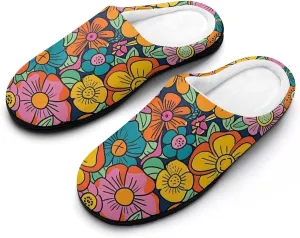Vintage Colorful Floral Cotton Slippers Memory Foam House Shoes Anti-skid Sole Slipper for Women Indoor And Outdoor