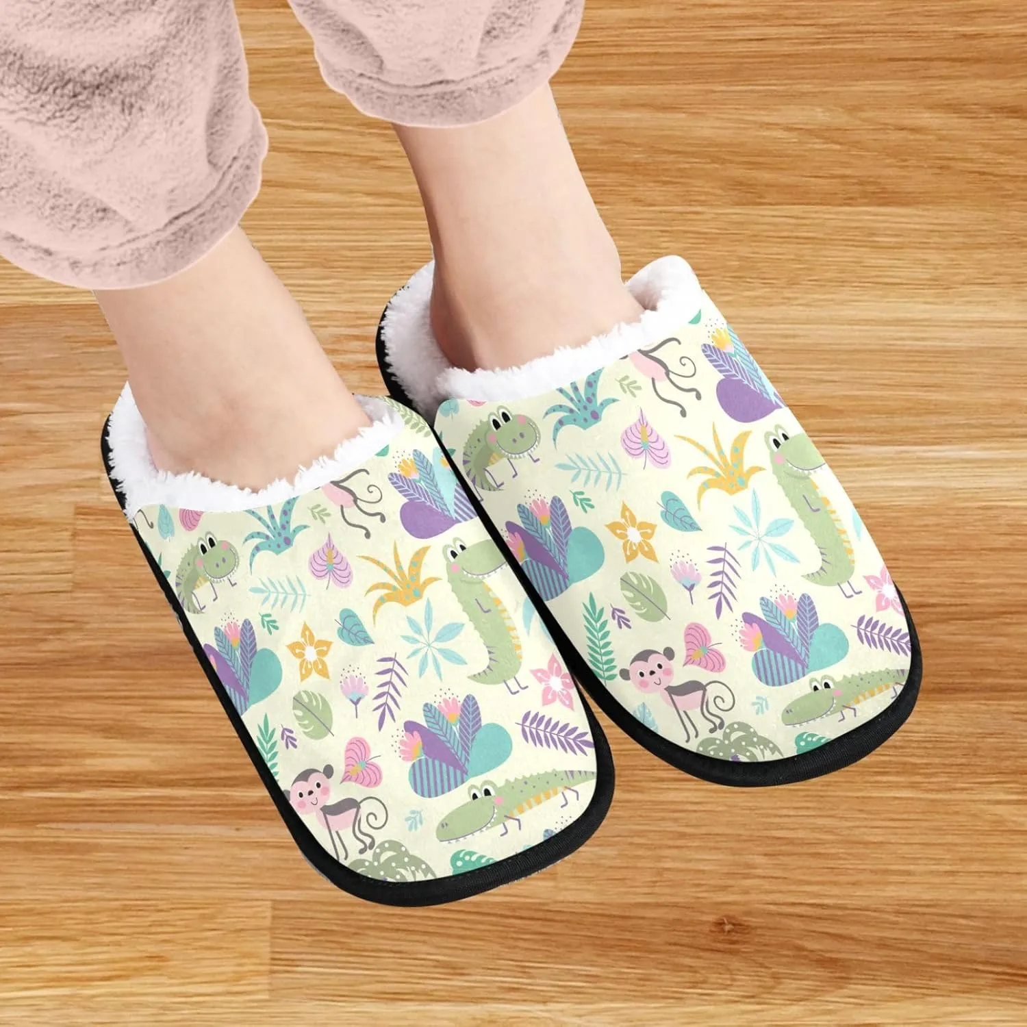 visesunny Funny Crocodile Monkey Animal Cozy Fuzzy Mens Womens Memory Foam House Slippers Plush Fleece Indoor Outdoor Slipper