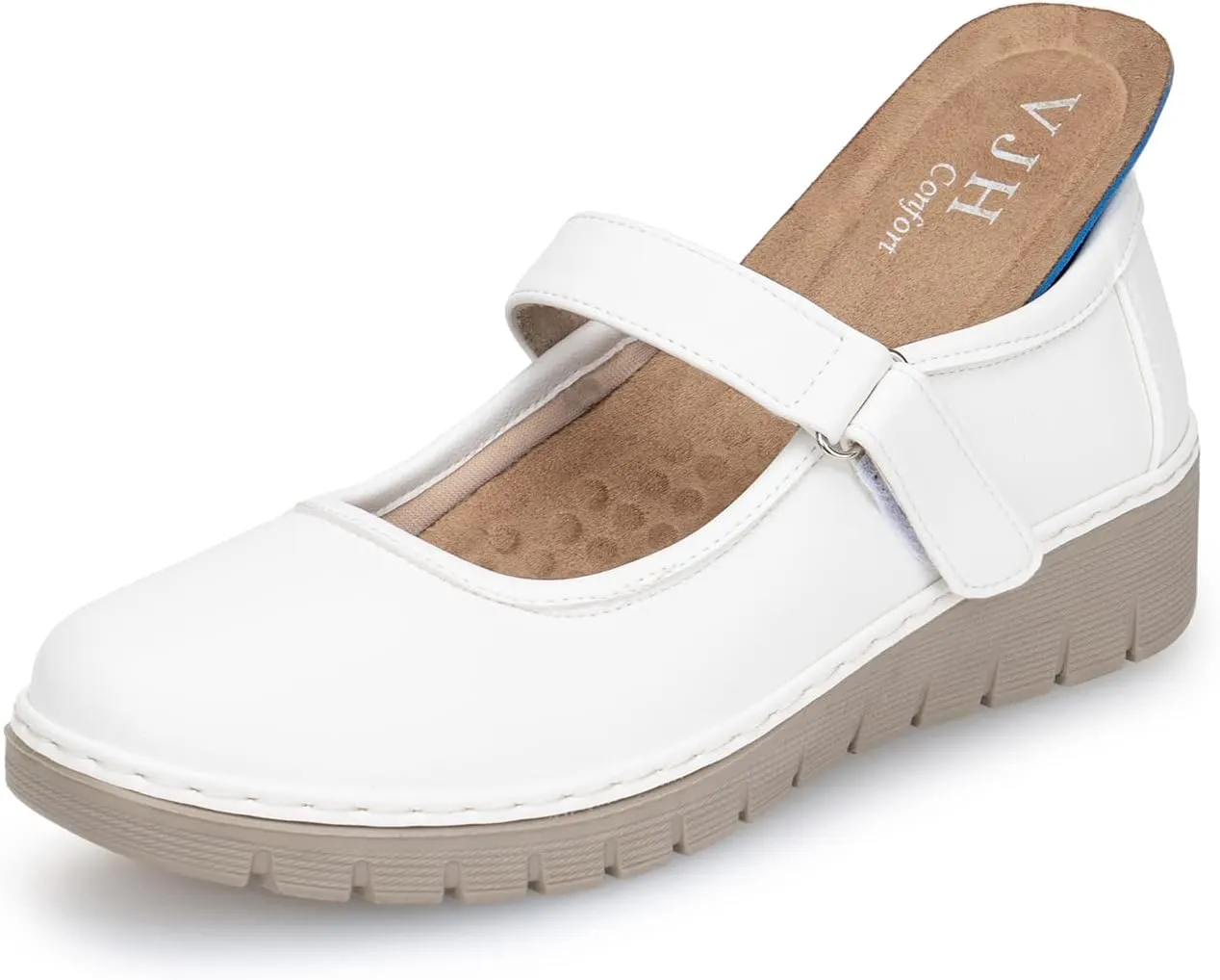 VJH confort Women s Mary Jane Flats, Breathable Comfort Round Toe Low Heel Slip-on Light Weight Walking Shoes