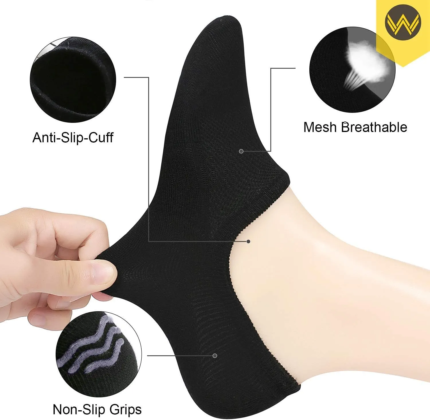 WANDER No Show Socks 10 Pairs Cotton Non Slip Low Cut Invisible Loafer Socks Men&Women Boat Liner 6-8/9-11