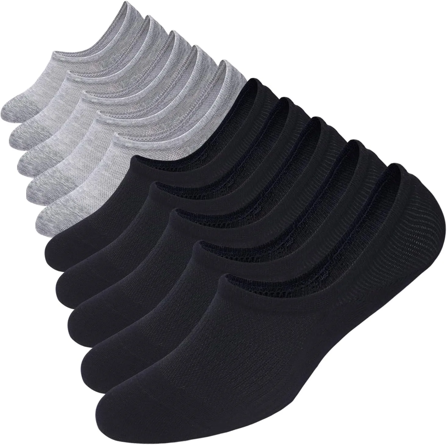 WANDER No Show Socks 10 Pairs Cotton Non Slip Low Cut Invisible Loafer Socks Men&Women Boat Liner 6-8/9-11