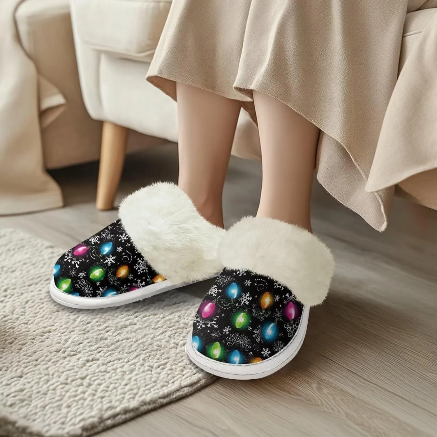 Warm House Slippers for Women Comfy Flannel Lined Winter Slippers with Memory Foam Soles Indoor Outdoor Shoes