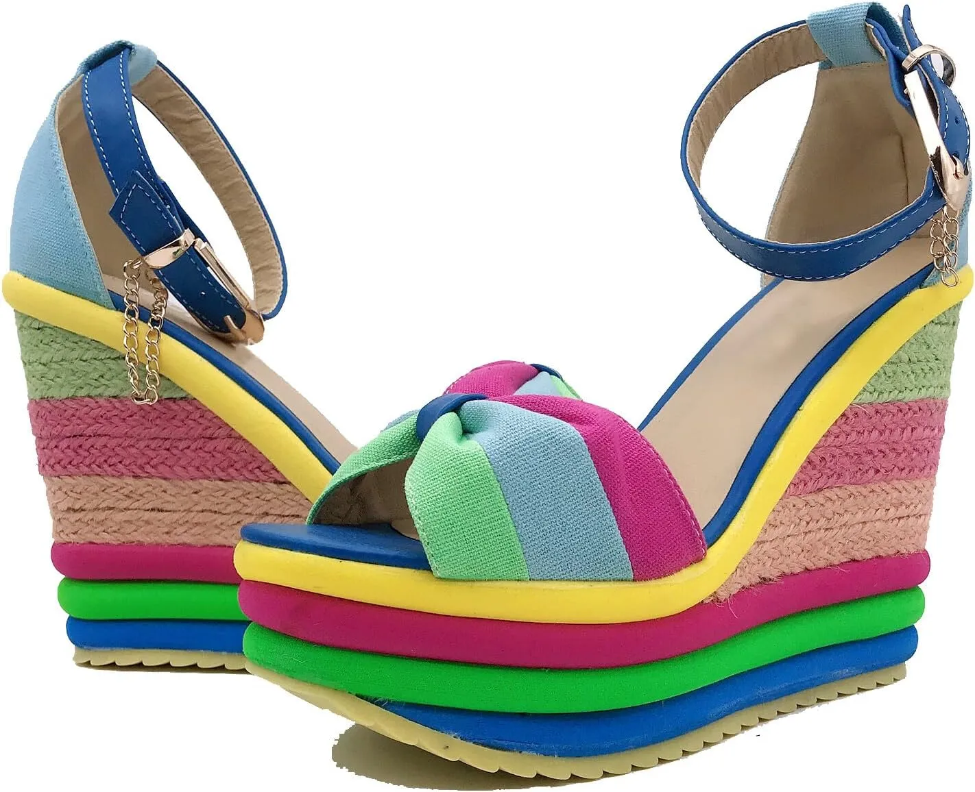 Wedge Sandals for Women Platform Espadrilles Colorful Wedge Heel Sandal with Ankle Strap