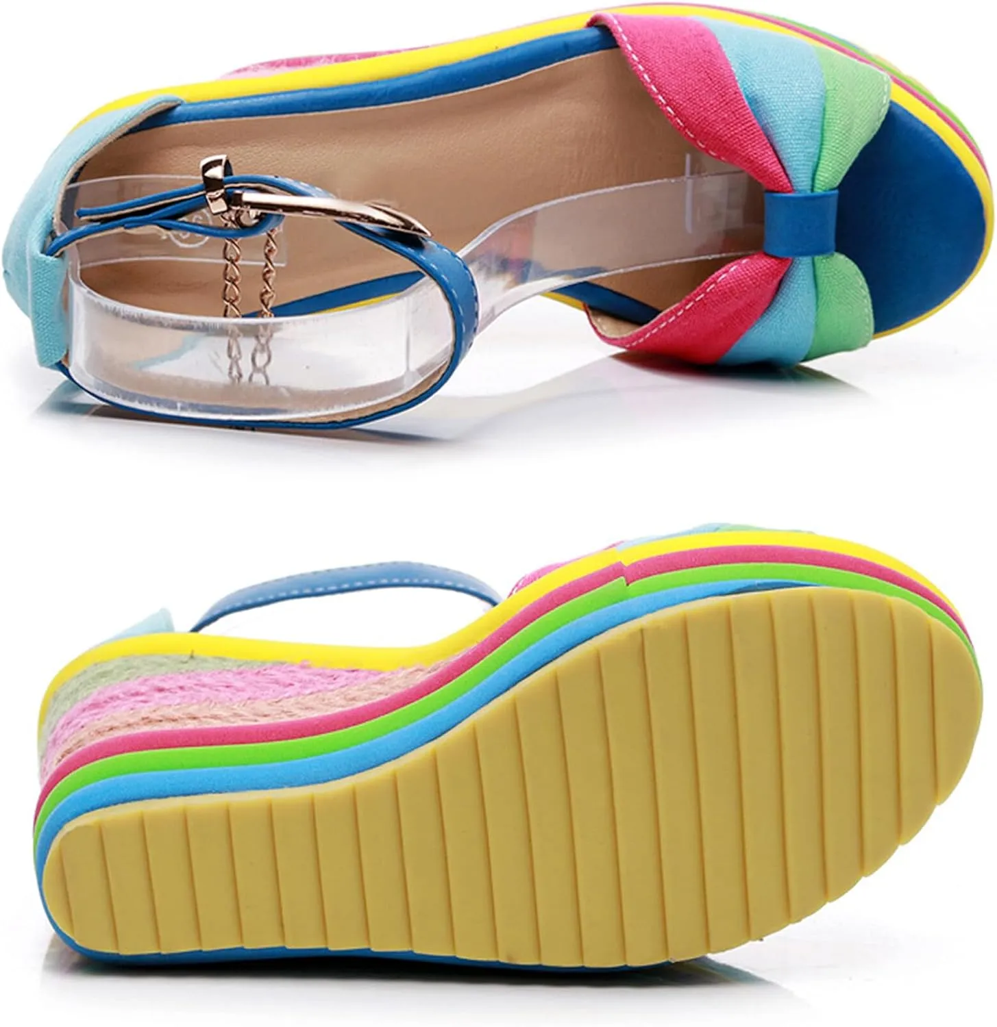 Wedge Sandals for Women Platform Espadrilles Colorful Wedge Heel Sandal with Ankle Strap