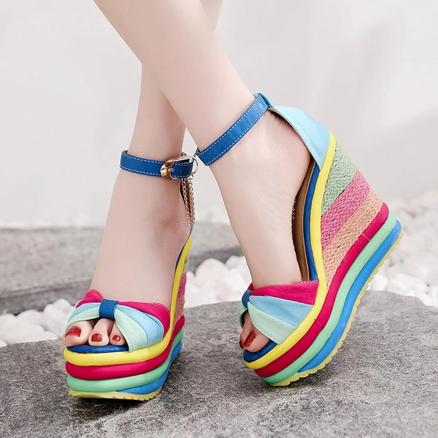 Wedge Sandals for Women Platform Espadrilles Colorful Wedge Heel Sandal with Ankle Strap