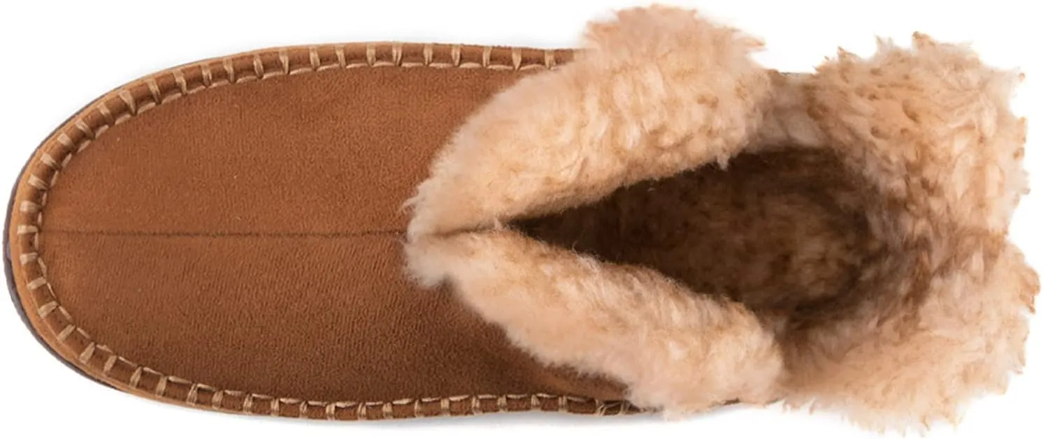 Wishcotton Men's Moccasin Bootie Slippers With Cozy Memory Foam, Winter Warm Fuzzy Indoor Outdoor House Shoes