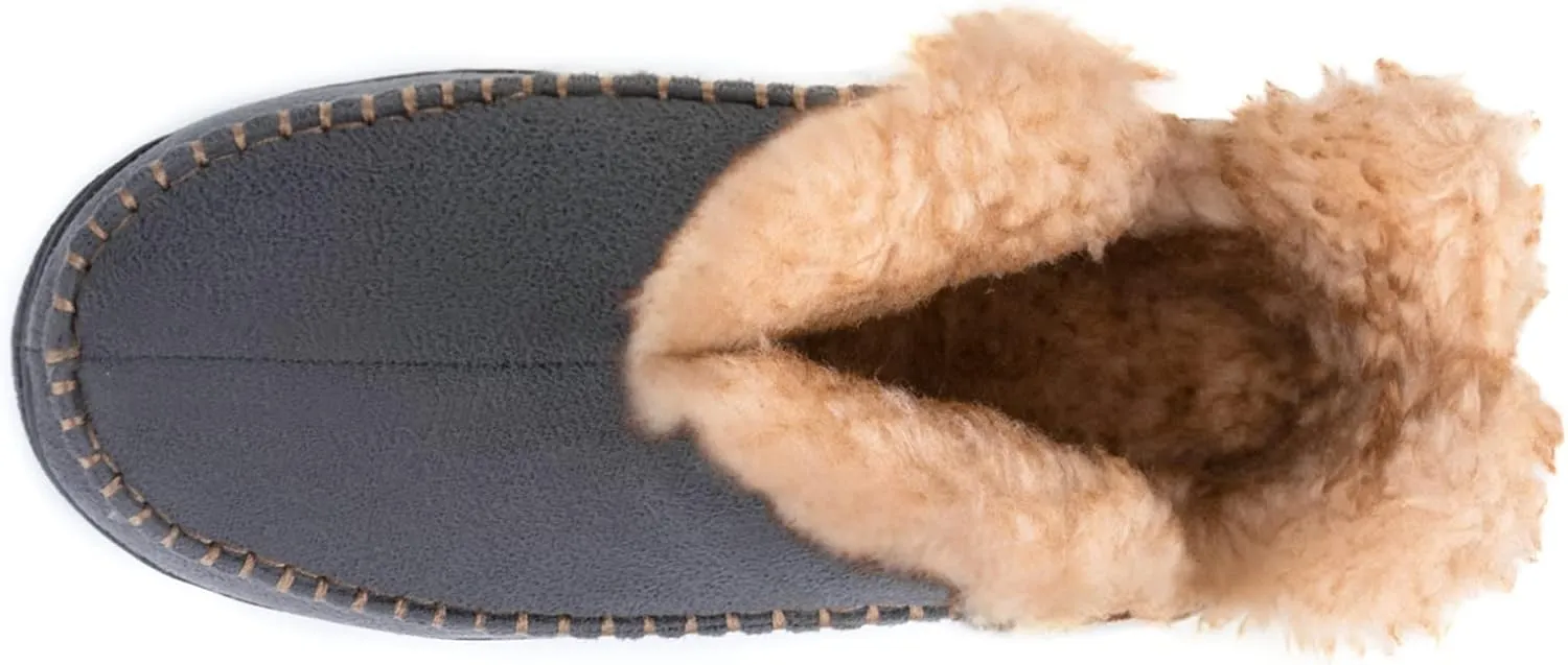 Wishcotton Men's Moccasin Bootie Slippers With Cozy Memory Foam, Winter Warm Fuzzy Indoor Outdoor House Shoes