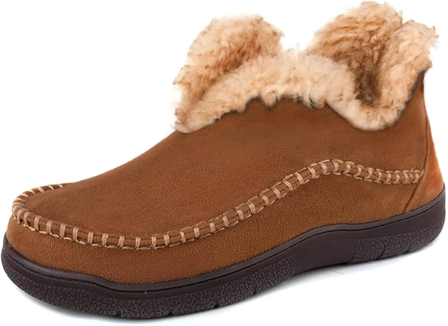 Wishcotton Men's Moccasin Bootie Slippers With Cozy Memory Foam, Winter Warm Fuzzy Indoor Outdoor House Shoes