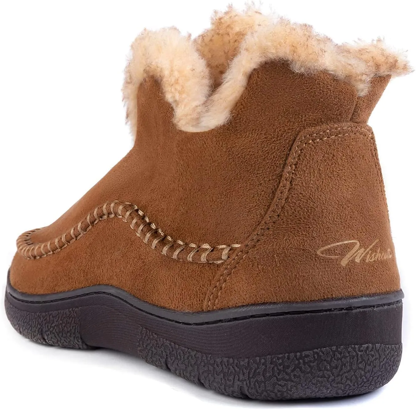 Wishcotton Men's Moccasin Bootie Slippers With Cozy Memory Foam, Winter Warm Fuzzy Indoor Outdoor House Shoes