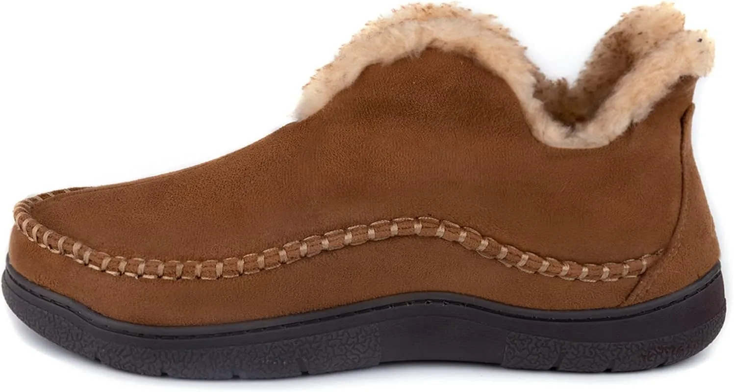 Wishcotton Men's Moccasin Bootie Slippers With Cozy Memory Foam, Winter Warm Fuzzy Indoor Outdoor House Shoes