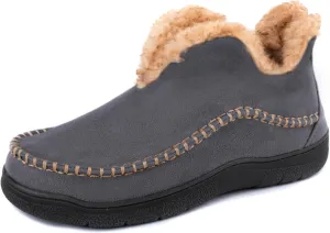 Wishcotton Men's Moccasin Bootie Slippers With Cozy Memory Foam, Winter Warm Fuzzy Indoor Outdoor House Shoes
