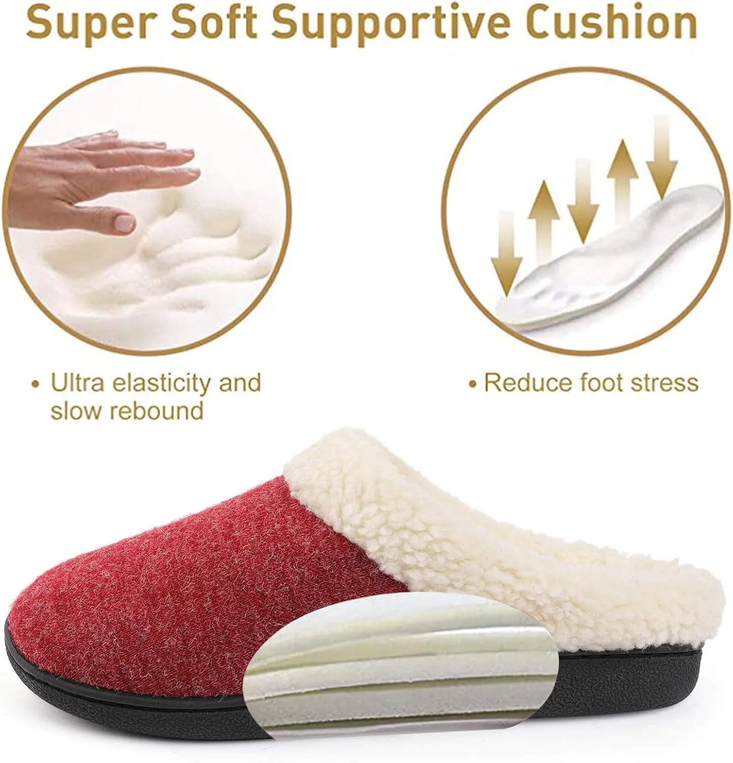 Wishcotton Women's Lamb-rub Sherpa House Slippers Memory Foam Indoor Outdoor