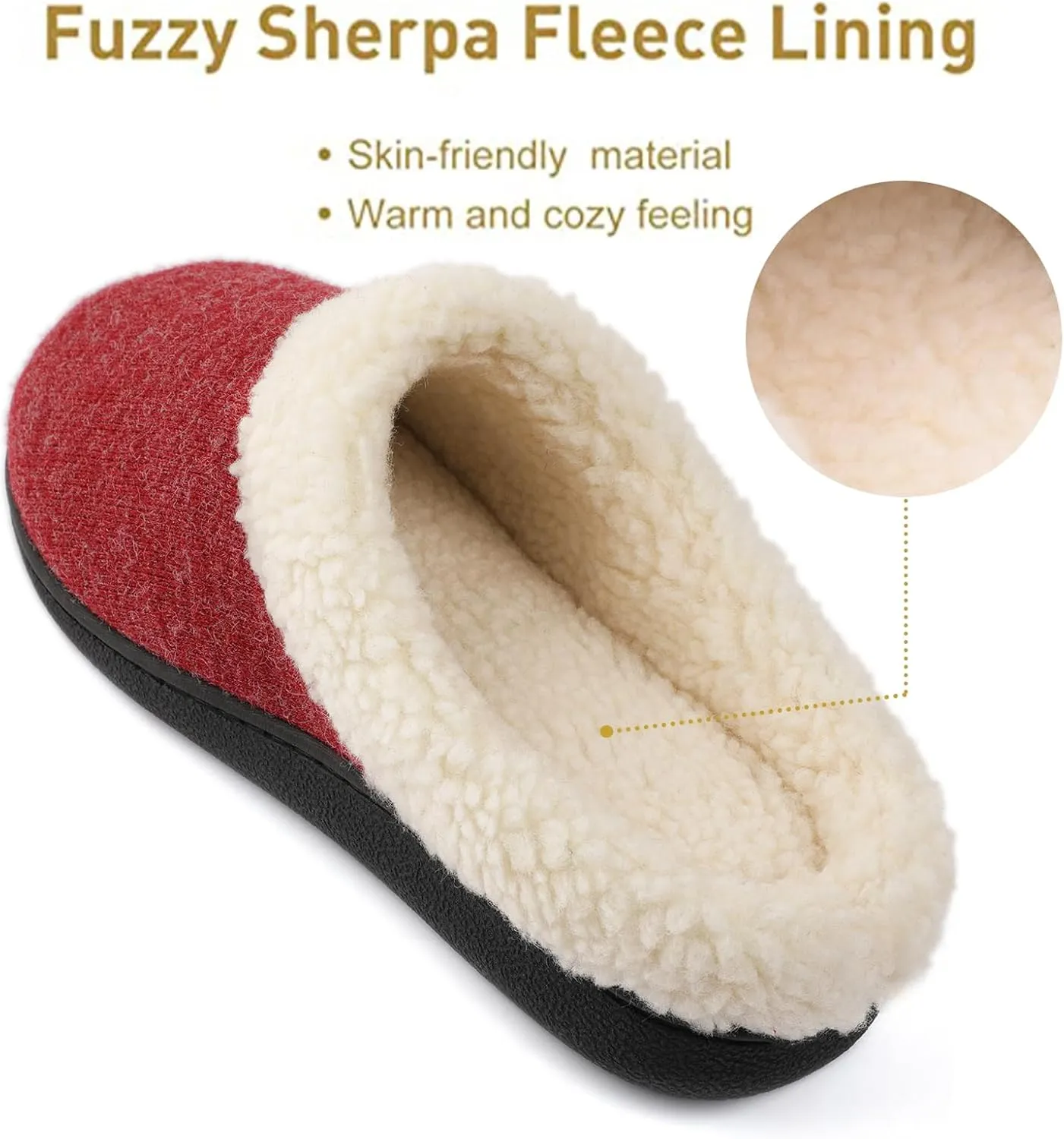 Wishcotton Women's Lamb-rub Sherpa House Slippers Memory Foam Indoor Outdoor
