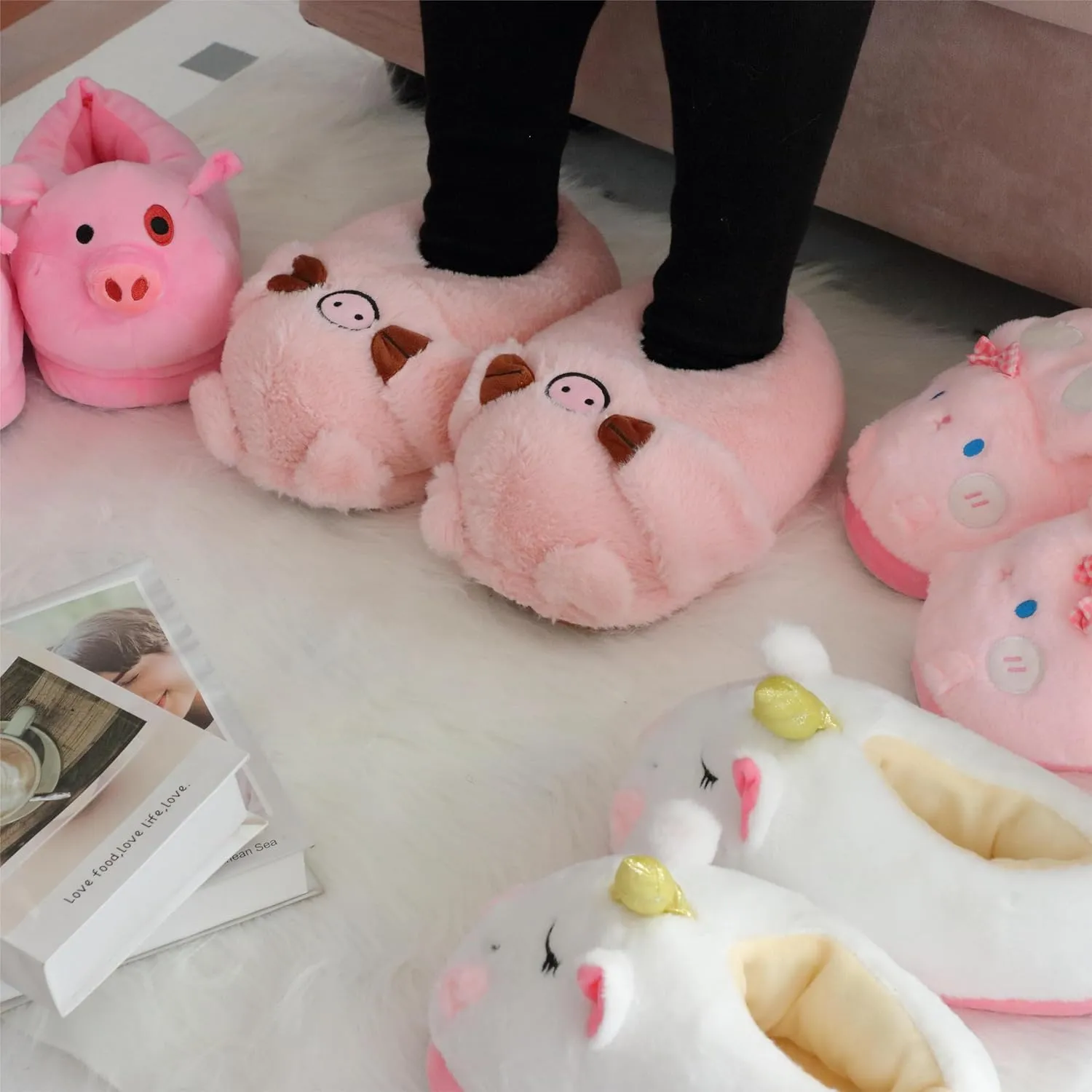 Women Animal Bunny Slippers Cute Plush House Shoes Warm Novelty Cartoon Slippers Gifts for Birthday Christmas