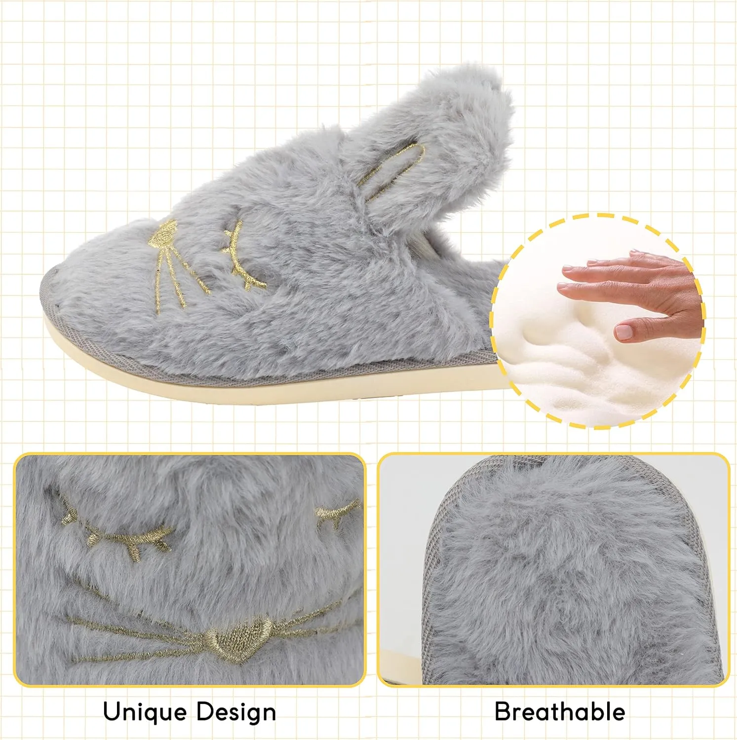 Women Bunny Animal Slippers Cute Soft House Shoes Cozy Memory Foam Bedroom Slippers Rabbit Christmas Gifts Indoor Outdoor