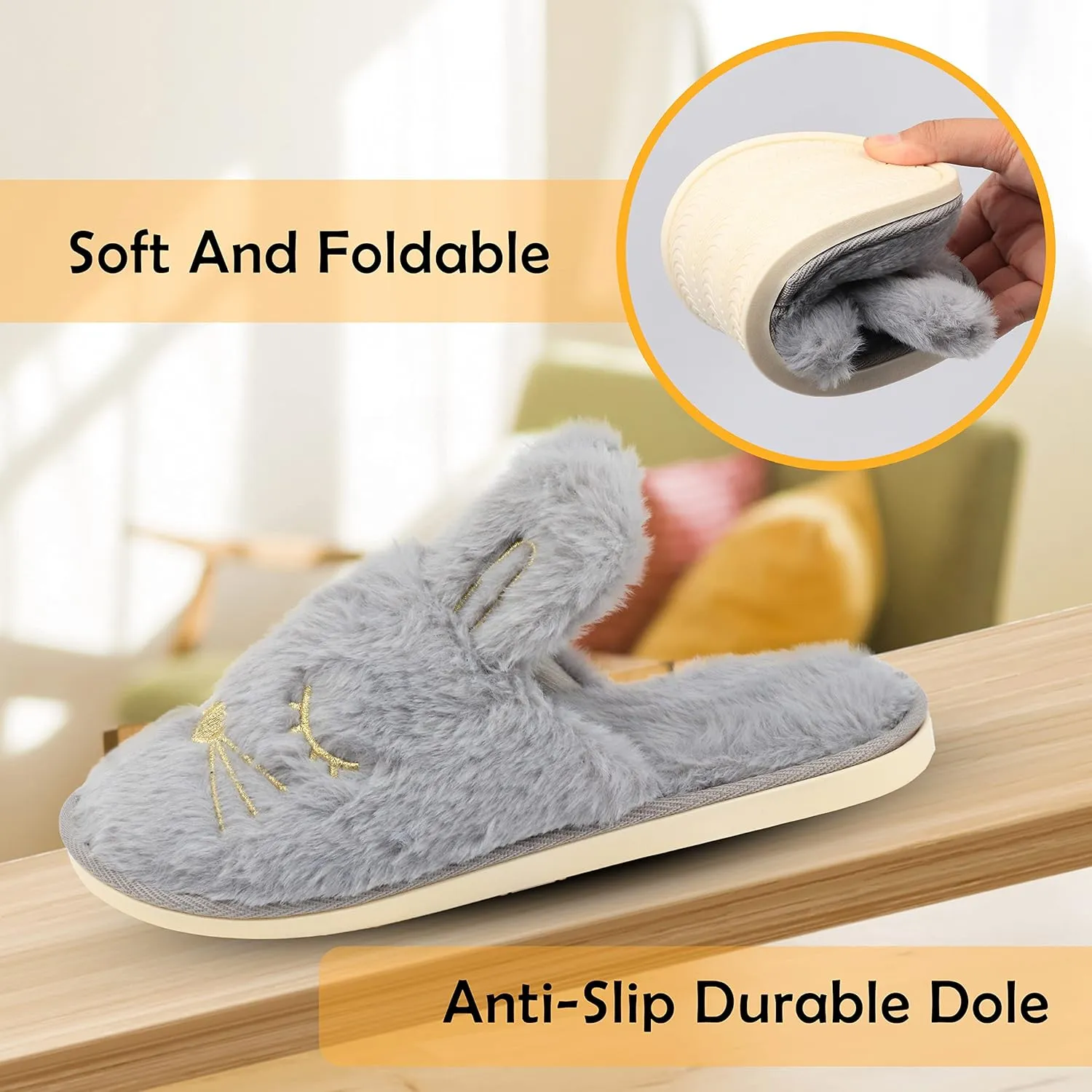 Women Bunny Animal Slippers Cute Soft House Shoes Cozy Memory Foam Bedroom Slippers Rabbit Christmas Gifts Indoor Outdoor
