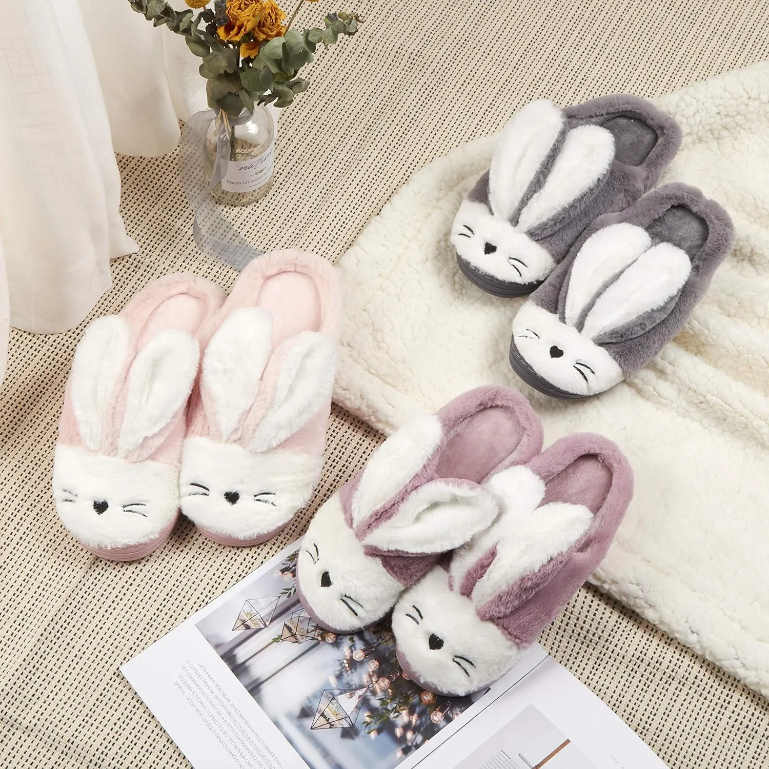 Women Memory Foam House Slippers Cozy Cute Bunny Animal Home Slipper Indoor Outdoor Birthday for Girls Ladies