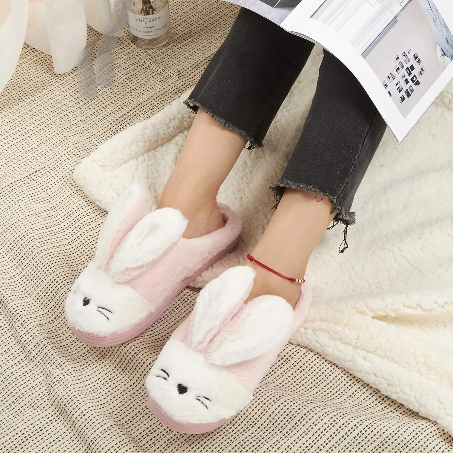 Women Memory Foam House Slippers Cozy Cute Bunny Animal Home Slipper Indoor Outdoor Birthday for Girls Ladies