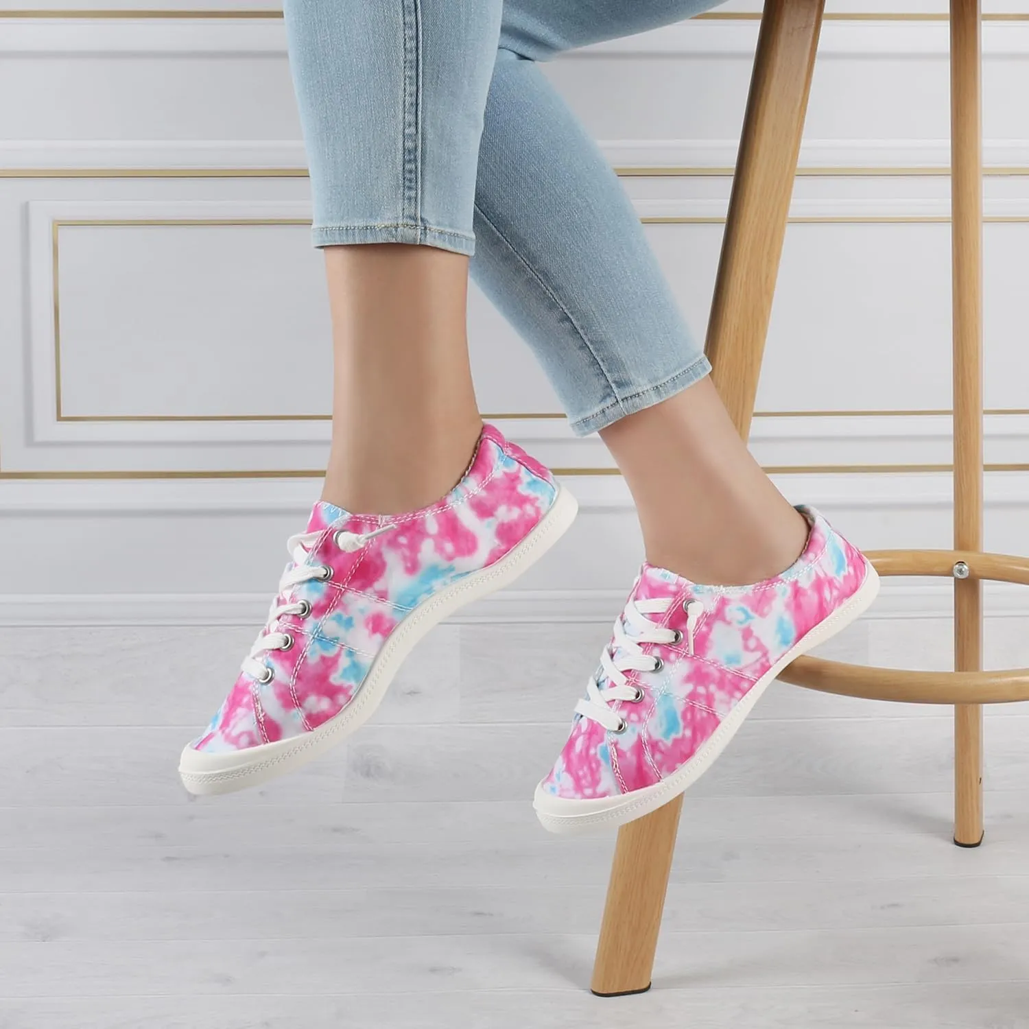 Women's Canvas Sneakers Comfortable, Lightweight, Distressed, Mixed Print, Casual Shoes for Teens