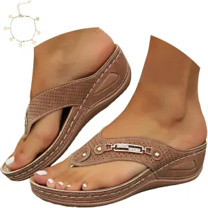 Women's Comfortable Breathable Mesh Orthopedic Sports Slippers - Arch Support, Beach Leisure Wedge Heel Flip Flops