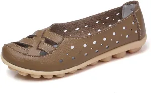 Women's Comfortable Leather Loafers Slip On Walking Flats Casual Round Toe Moccasins Wild Nurse Orthopedic in Hollow Sandals Summer Slip-On 2025 Driving Breathable Fashion Soft Shoes
