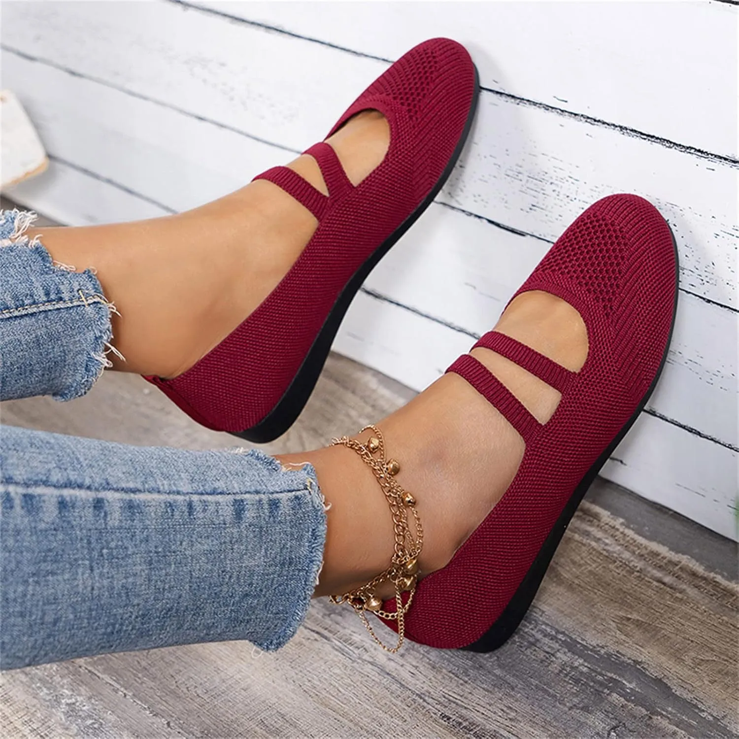 Women's Flat Ballet Shoes Knit Flat Shoes Round Toe Slip on Women Flats for Dressy Casual Office Work Wedding