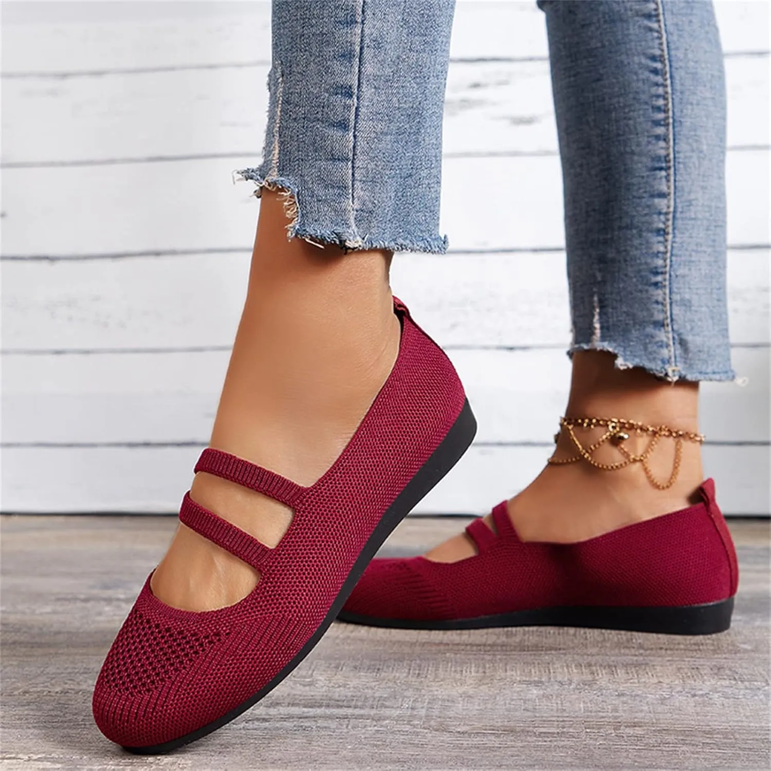 Women's Flat Ballet Shoes Knit Flat Shoes Round Toe Slip on Women Flats for Dressy Casual Office Work Wedding