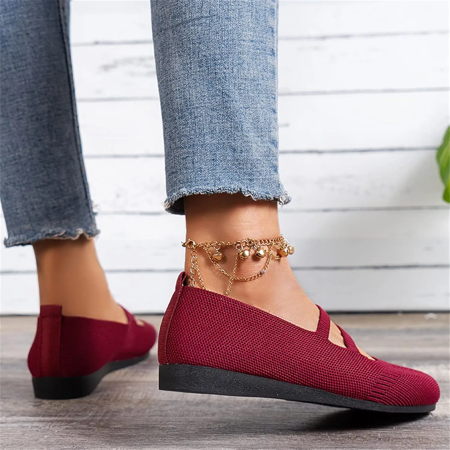 Women's Flat Ballet Shoes Knit Flat Shoes Round Toe Slip on Women Flats for Dressy Casual Office Work Wedding