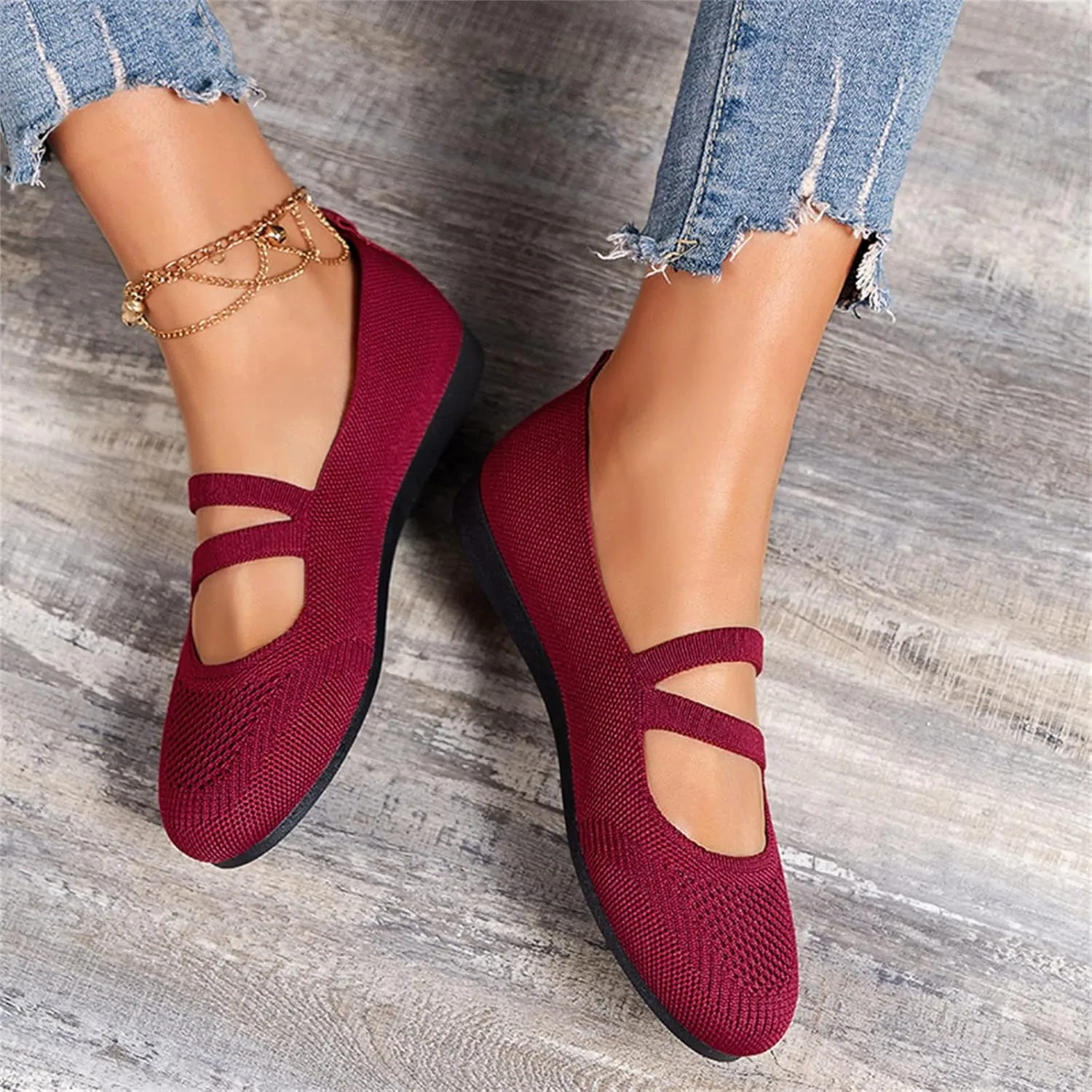 Women's Flat Ballet Shoes Knit Flat Shoes Round Toe Slip on Women Flats for Dressy Casual Office Work Wedding