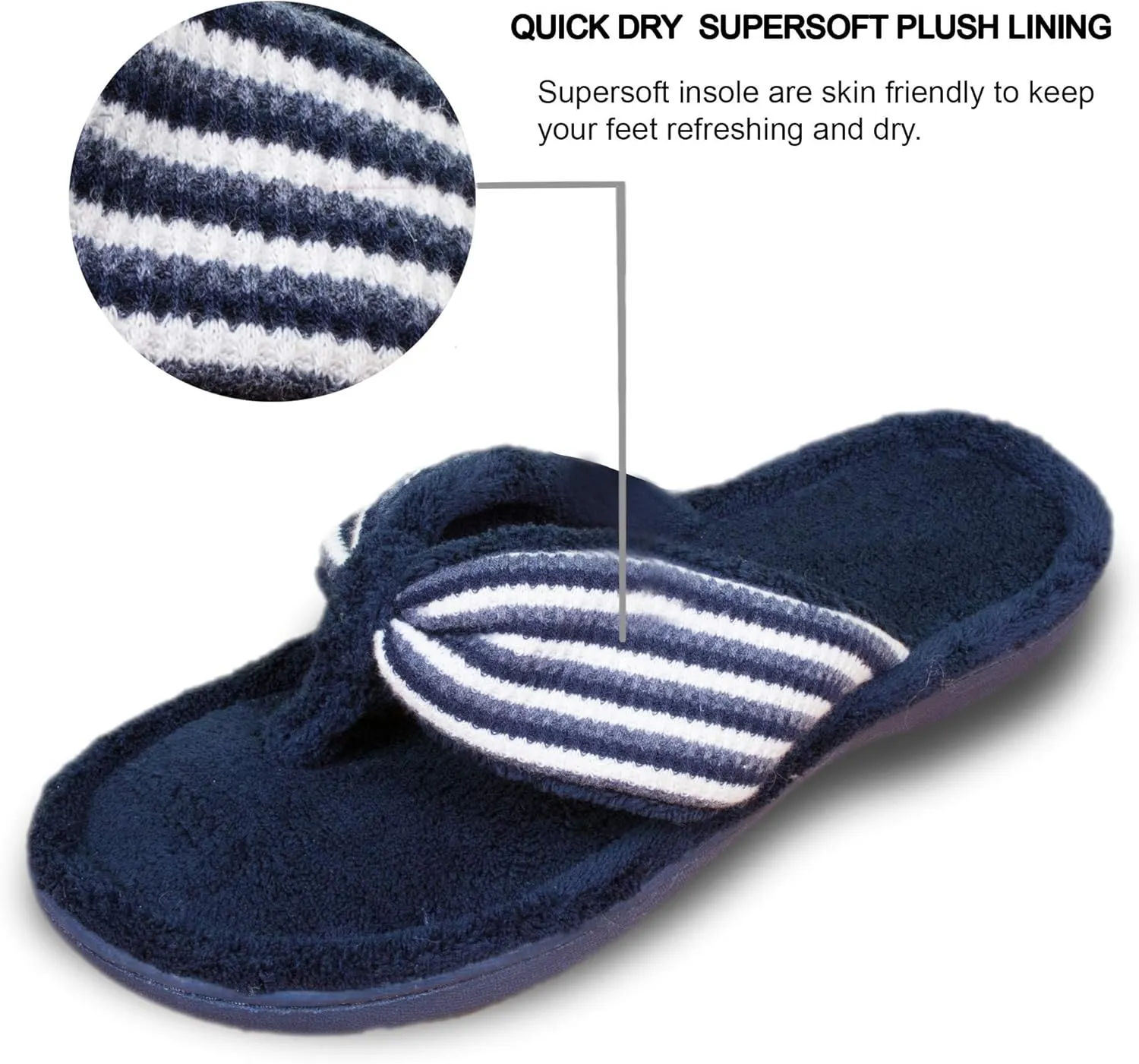 Women's Flip Flop with Cozy Terry Lining, 80-D High-Density Memory Foam Slipper Summer House Shoes with Non Skid Indoor Outdoor Sole