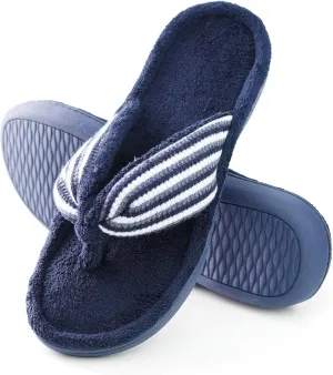 Women's Flip Flop with Cozy Terry Lining, 80-D High-Density Memory Foam Slipper Summer House Shoes with Non Skid Indoor Outdoor Sole