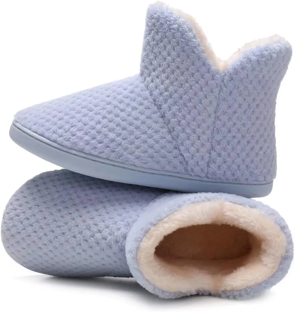 Women's furry Bootie Slippers Comfy Warm House Slippers with Plush Faux Fur Lining Outdoor Indoor