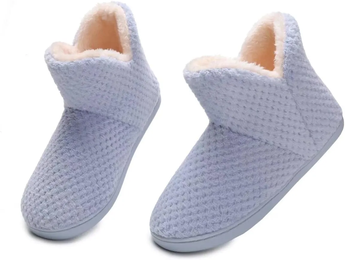 Women's furry Bootie Slippers Comfy Warm House Slippers with Plush Faux Fur Lining Outdoor Indoor
