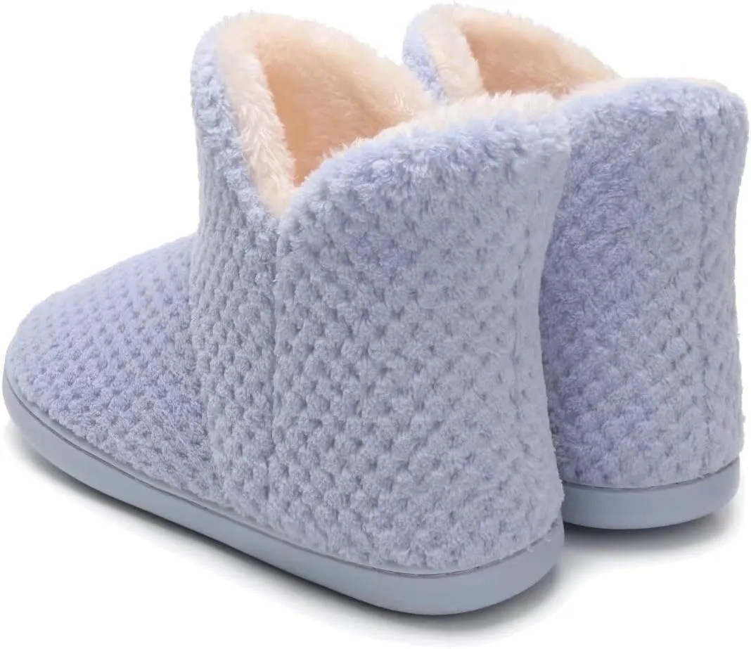 Women's furry Bootie Slippers Comfy Warm House Slippers with Plush Faux Fur Lining Outdoor Indoor