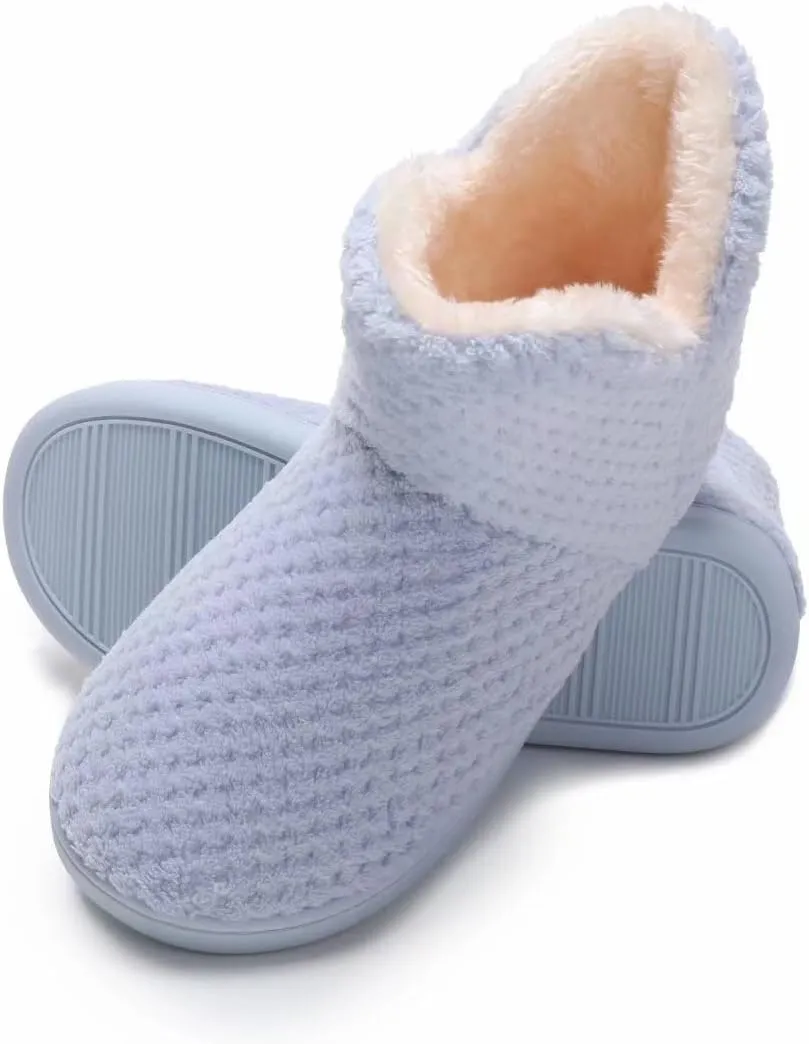 Women's furry Bootie Slippers Comfy Warm House Slippers with Plush Faux Fur Lining Outdoor Indoor
