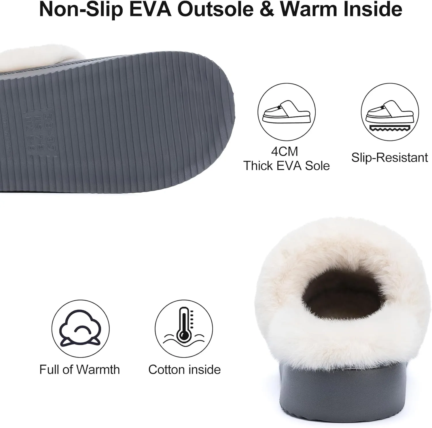 Womens Fuzzy Memory Foam Slippers for Women Winter House Slippers Warm Comfy Shoes Indoor Outdoor Suede Platform with Anti-Skid Sole Gift for Women Mom Ladies