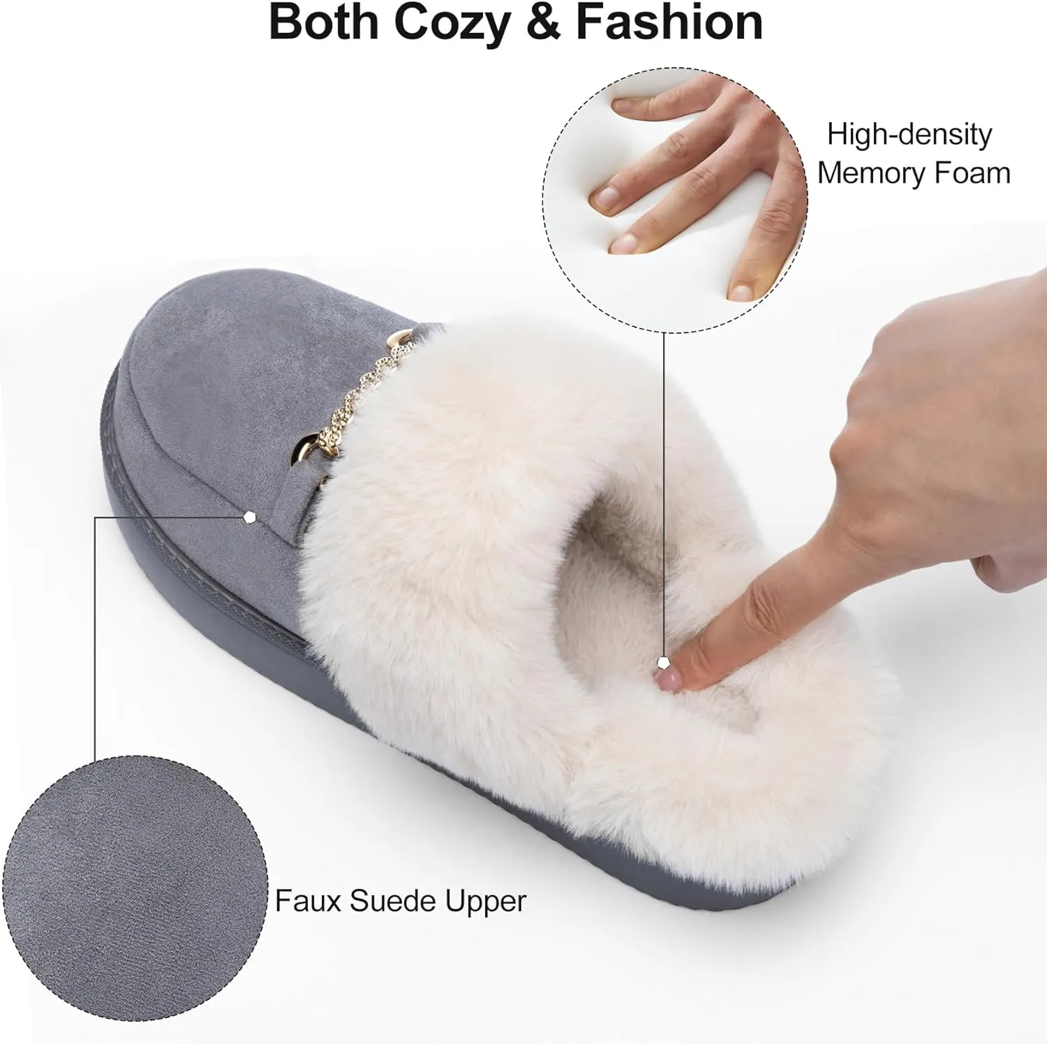 Womens Fuzzy Memory Foam Slippers for Women Winter House Slippers Warm Comfy Shoes Indoor Outdoor Suede Platform with Anti-Skid Sole Gift for Women Mom Ladies