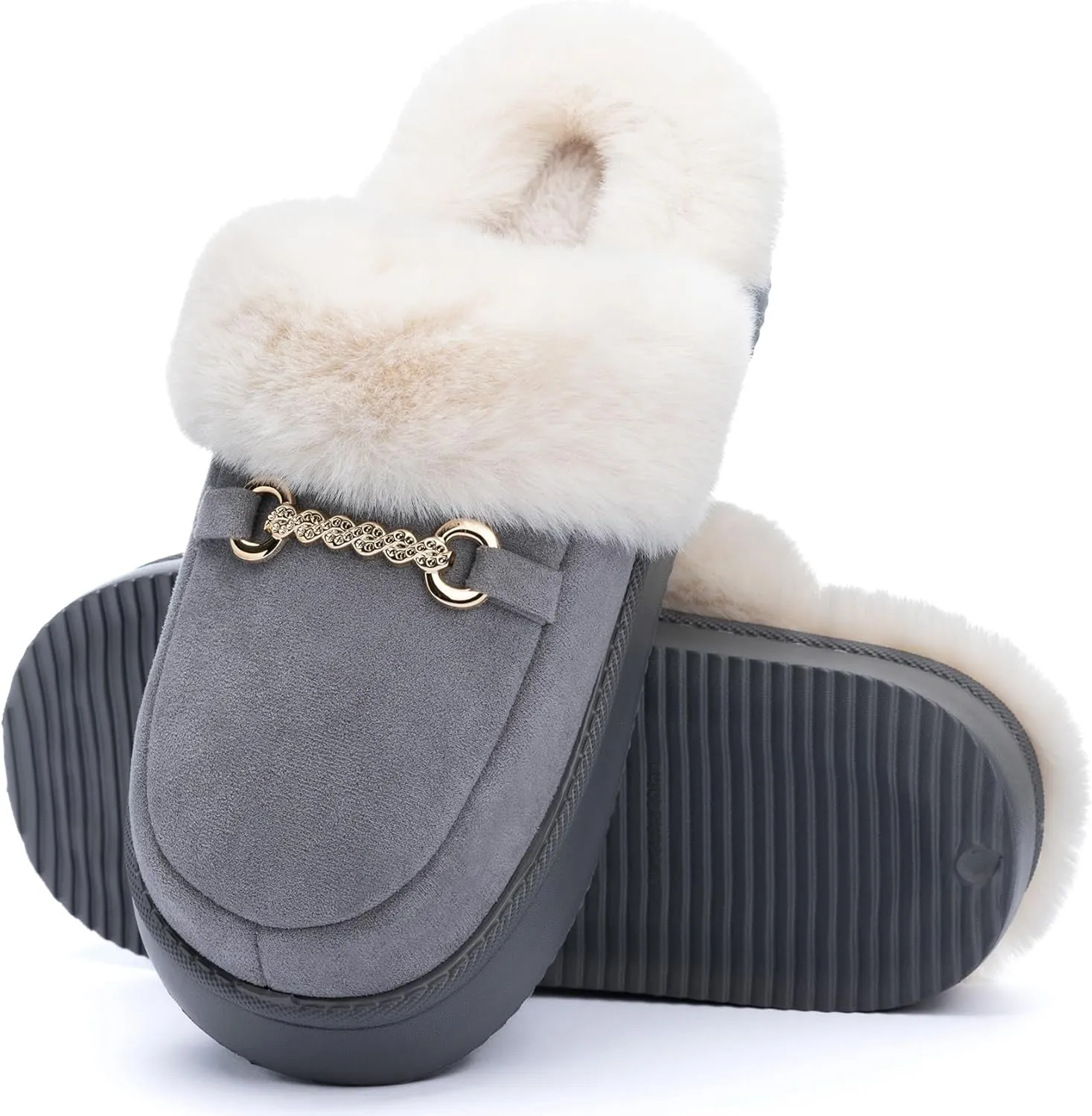 Womens Fuzzy Memory Foam Slippers for Women Winter House Slippers Warm Comfy Shoes Indoor Outdoor Suede Platform with Anti-Skid Sole Gift for Women Mom Ladies