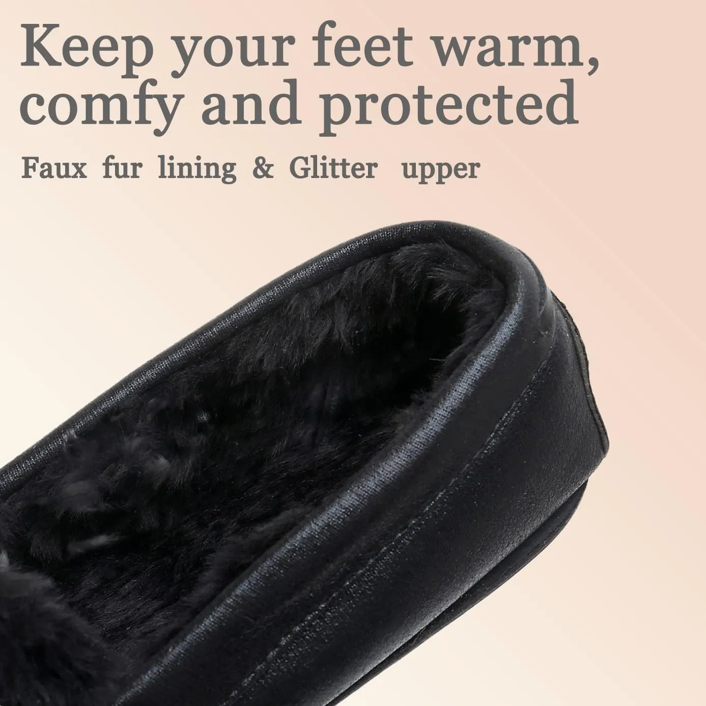 Women's Glitter Moccasin Slipper Faux Fur Lined Winter Slip On Loafer House Shoes