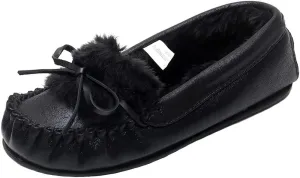 Women's Glitter Moccasin Slipper Faux Fur Lined Winter Slip On Loafer House Shoes