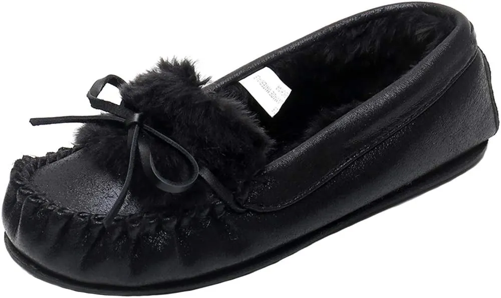 Women's Glitter Moccasin Slipper Faux Fur Lined Winter Slip On Loafer House Shoes