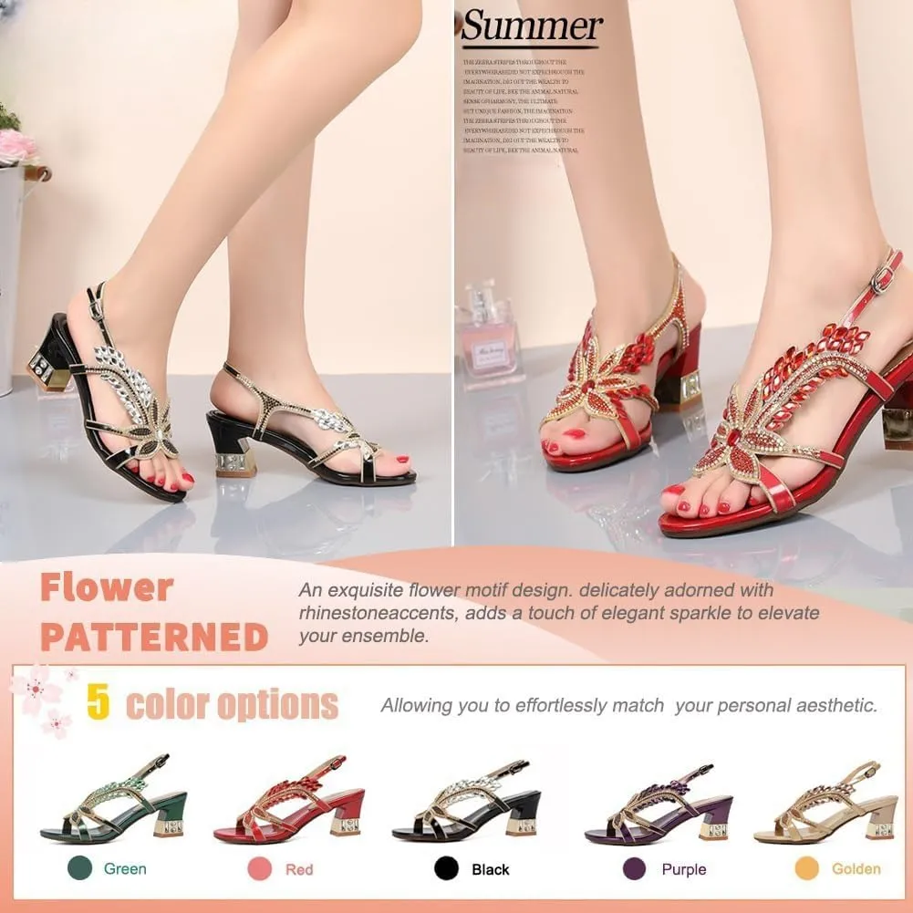 Women's Handmade Rhinestones Crystal Heel Evening Bridal Wedding Prom Sandals Heeled 6.5 cm