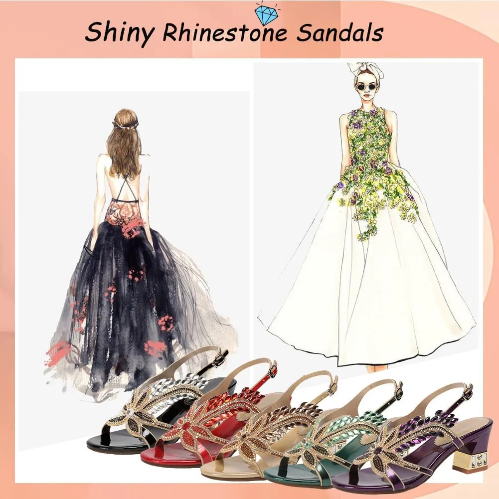 Women's Handmade Rhinestones Crystal Heel Evening Bridal Wedding Prom Sandals Heeled 6.5 cm