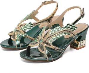 Women's Handmade Rhinestones Crystal Heel Evening Bridal Wedding Prom Sandals Heeled 6.5 cm