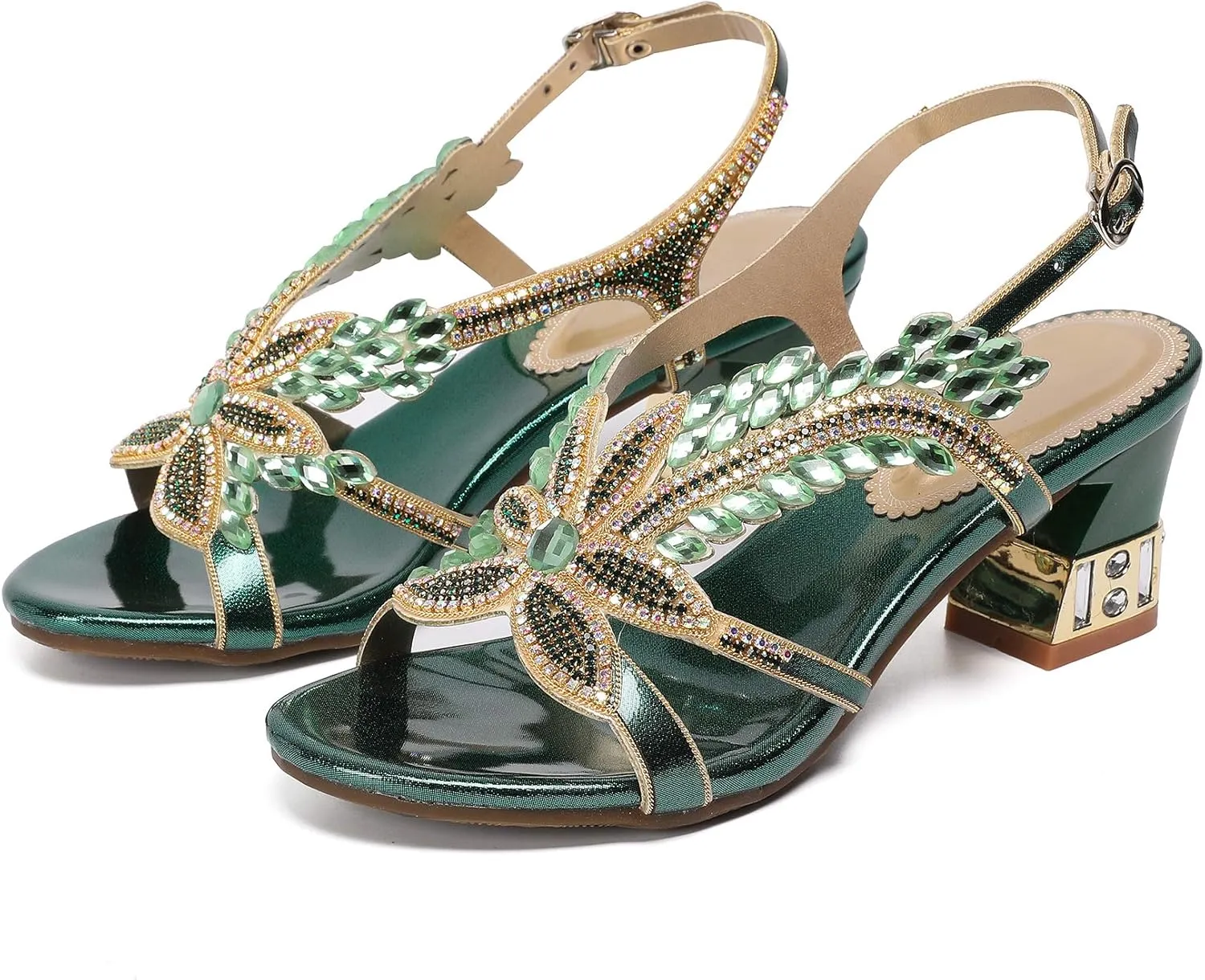 Women's Handmade Rhinestones Crystal Heel Evening Bridal Wedding Prom Sandals Heeled 6.5 cm