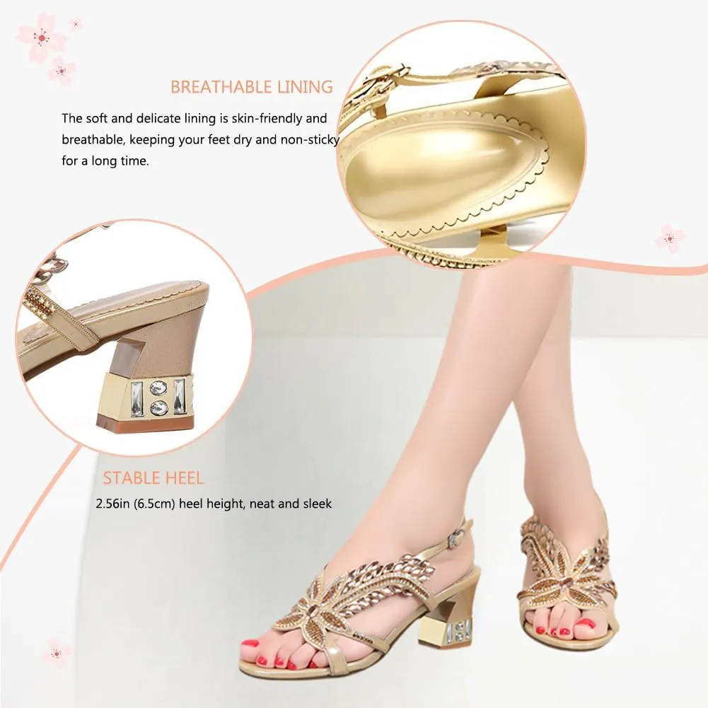 Women's Handmade Rhinestones Crystal Heel Evening Bridal Wedding Prom Sandals Heeled 6.5 cm