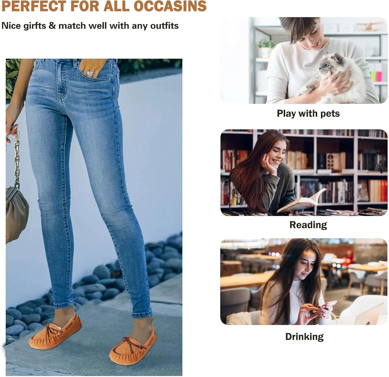 Women's House Slippers Moccasins Slippers Indoor Outdoor Cozy Faux Fur Micro Suede Slip on Loafer House Shoes