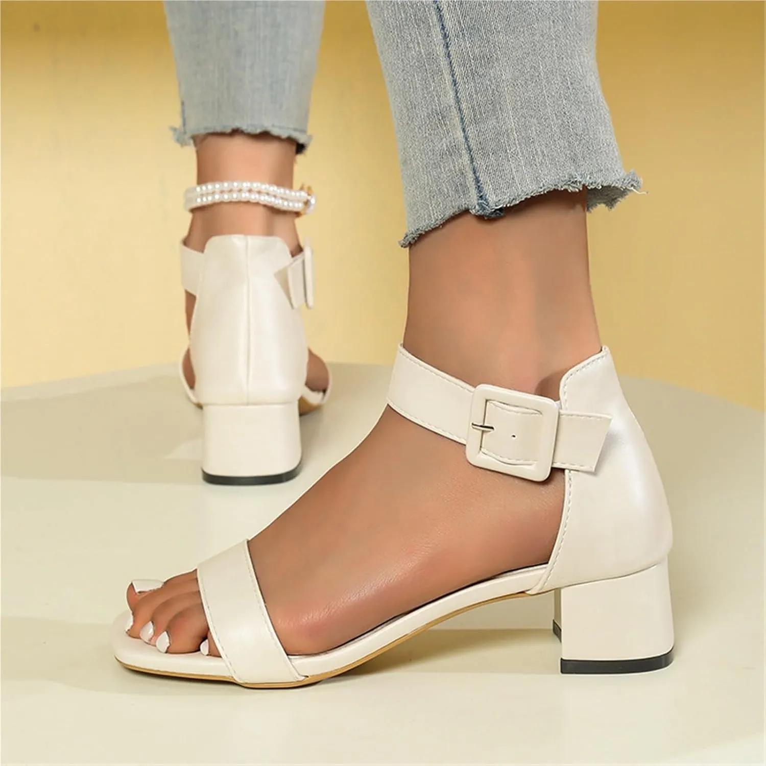 Women's Large Size Chunky Heel Sandals Fashionable Breathable Open Toe High Heels Beach Wedding Party Dress Sandal