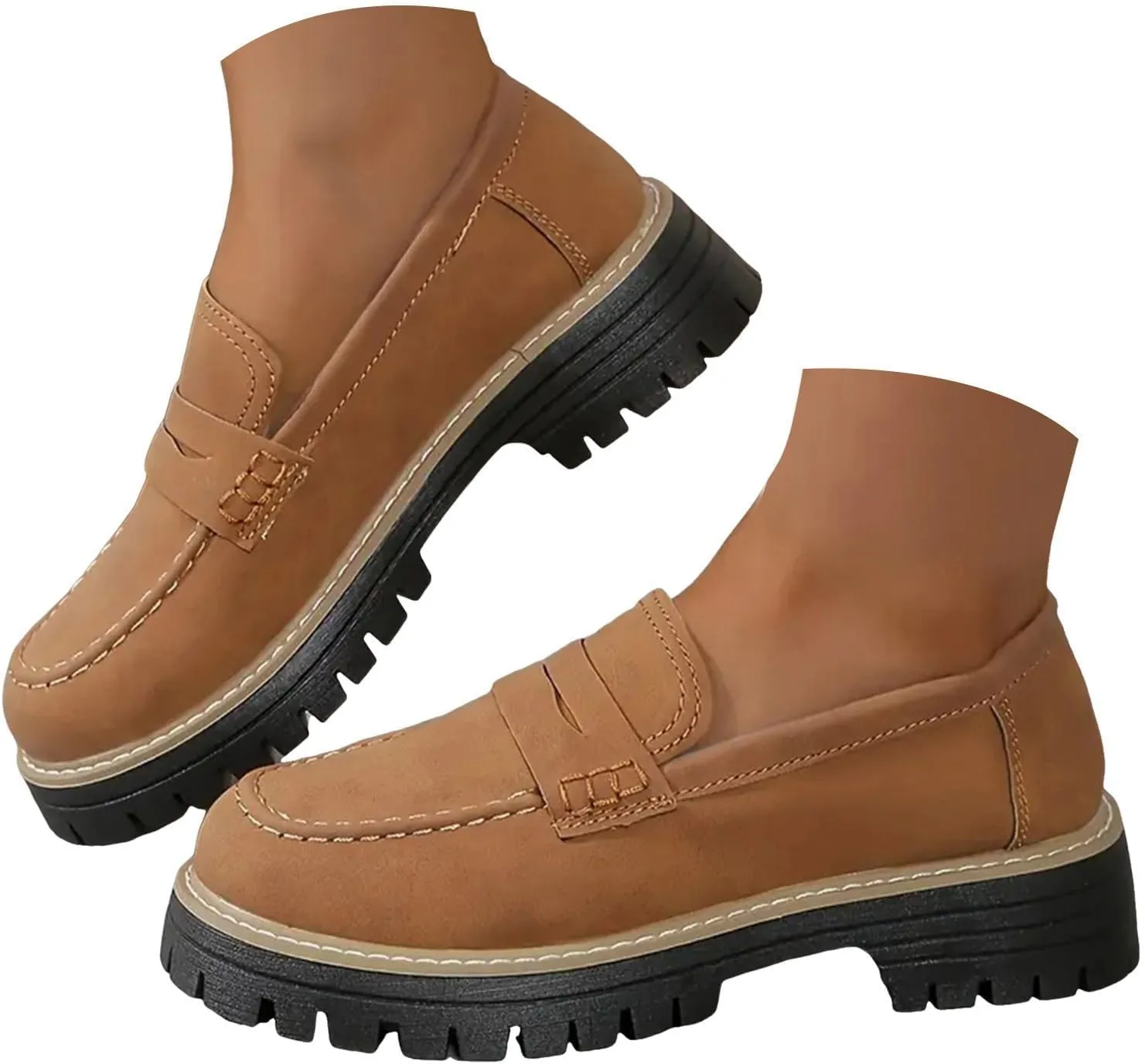 Womens Loafers Shoes Platform Chunky Penny Loafer Casual Comfortable Slip On Shoes Fashion Business Work Shoes