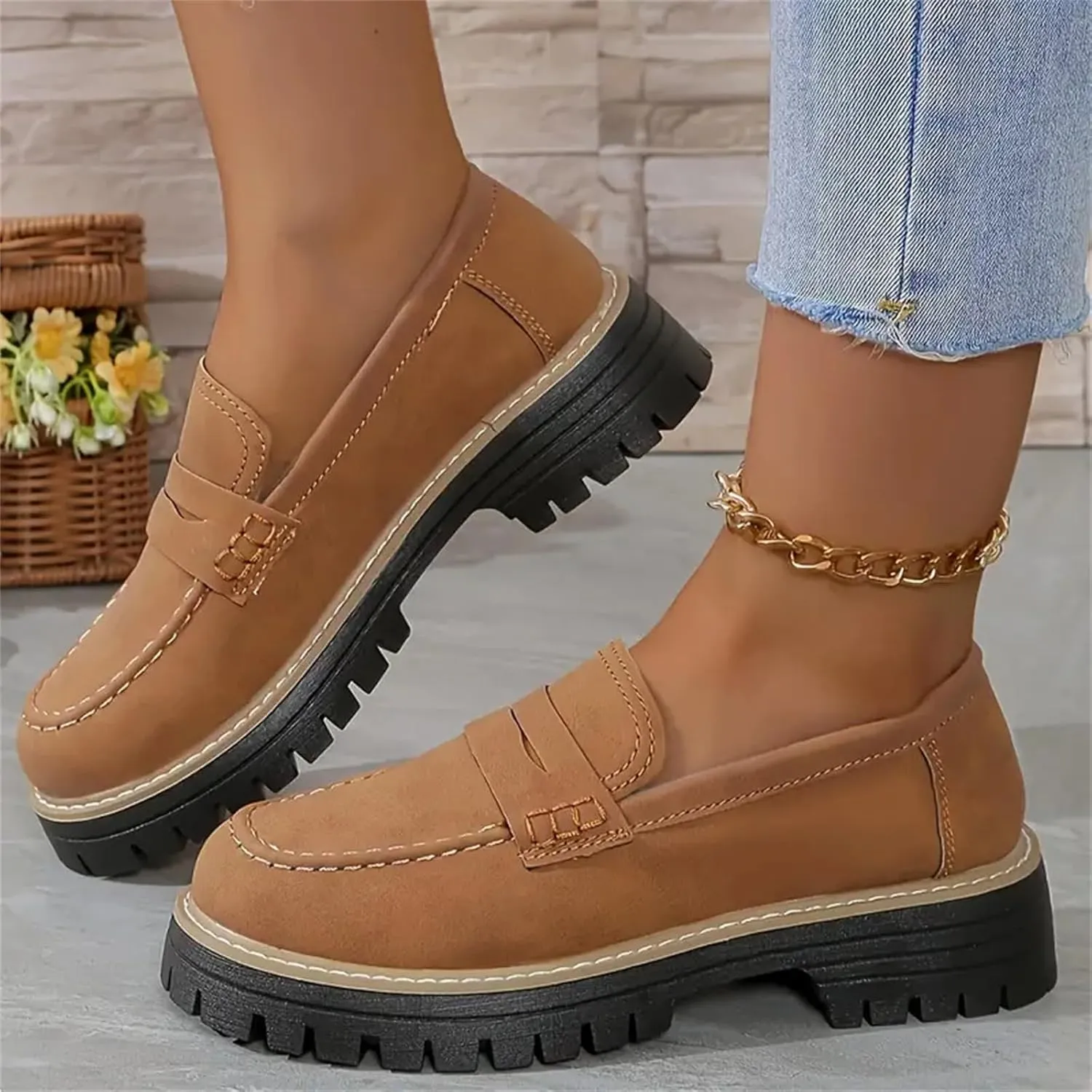 Womens Loafers Shoes Platform Chunky Penny Loafer Casual Comfortable Slip On Shoes Fashion Business Work Shoes
